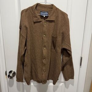 Cottonfield Mens Cardigan Lambswool Blend Ribbed Knit Brown Large